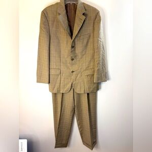 Burberry Tan Windowpane Wool Men's Suit